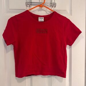 Gymshark Womens Red Short Sleeve Cropped T-Shirt Tonal Box Logo Size Medium
